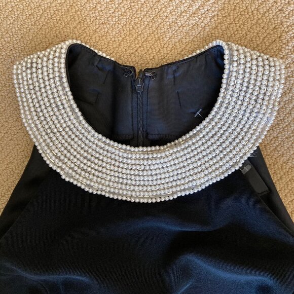 VTG Alex Evenings Black Halter Formal Gown Sz 8 Sheath Maxi Dress Pearl Collar - Picture 6 of 17